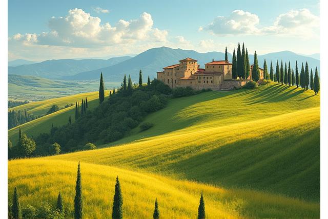 Toszkán dombok, ciprusfákkal